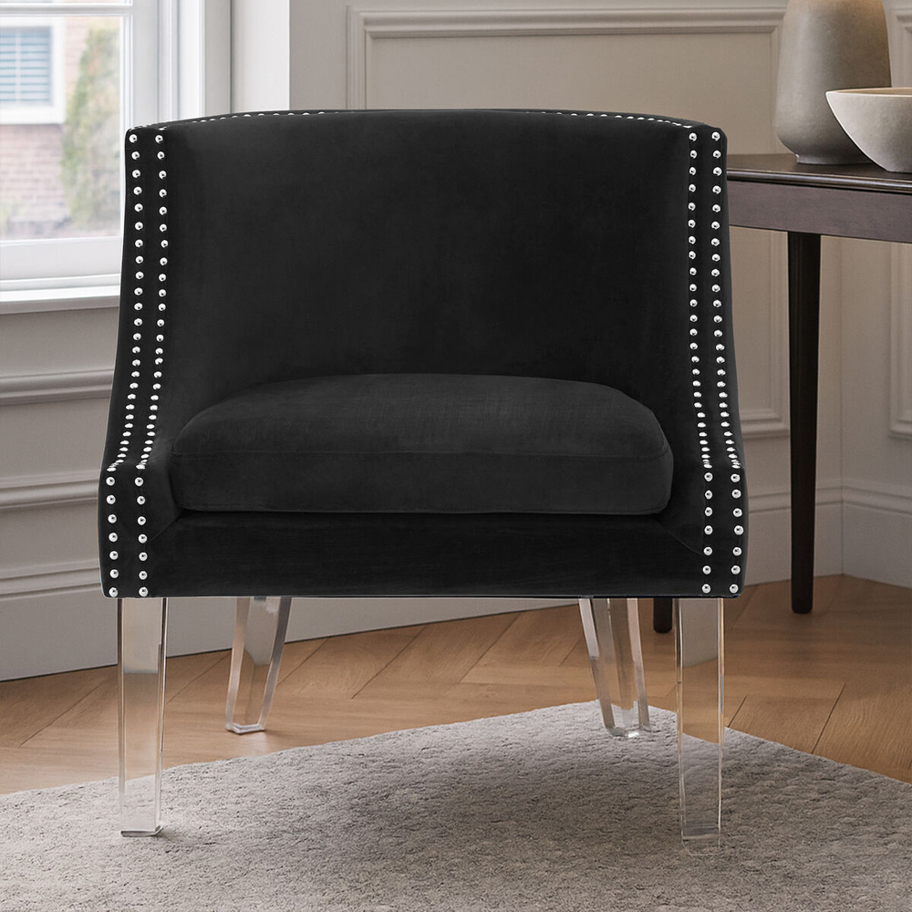 Premier Housewares Clarence Black Velvet Chair with Acrylic Legs Image 6