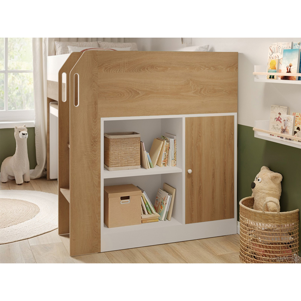 Flair Aiden White and Oak Kids Cabin Bed with Pull-Out Desk and Storage Image 7