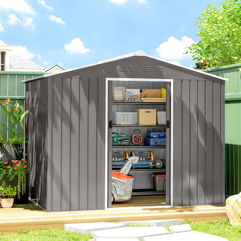 Outsunny 7.4 x 5.3ft Light Grey Galvanised Steel Garden Storage Shed Image 2