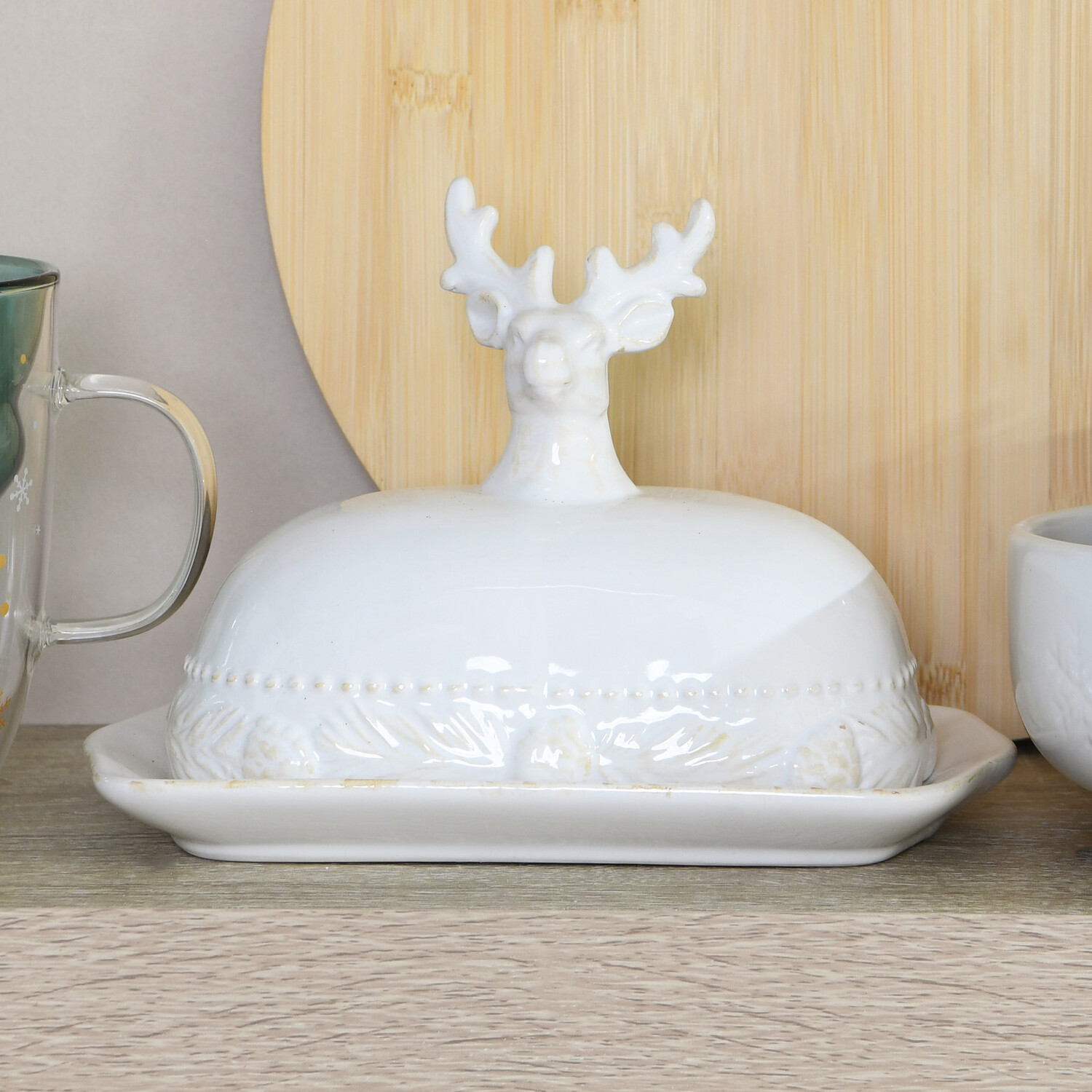 Rustic Stag Butter Dish - White Image 2