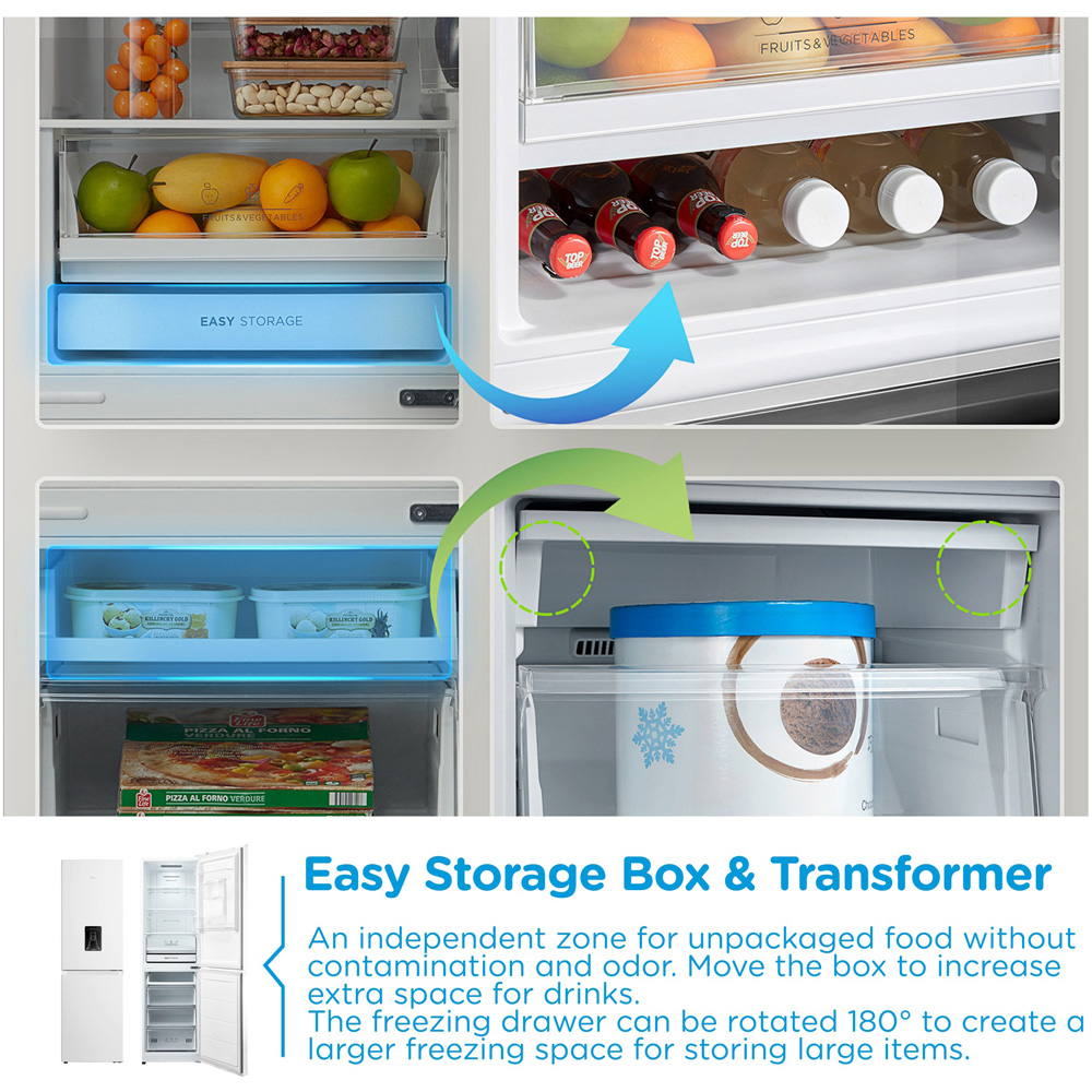 Midea MDRB379FGD01W White Total No Frost 273L Combi Fridge Freezer with Non-Plumbed Water Dispenser Image 5