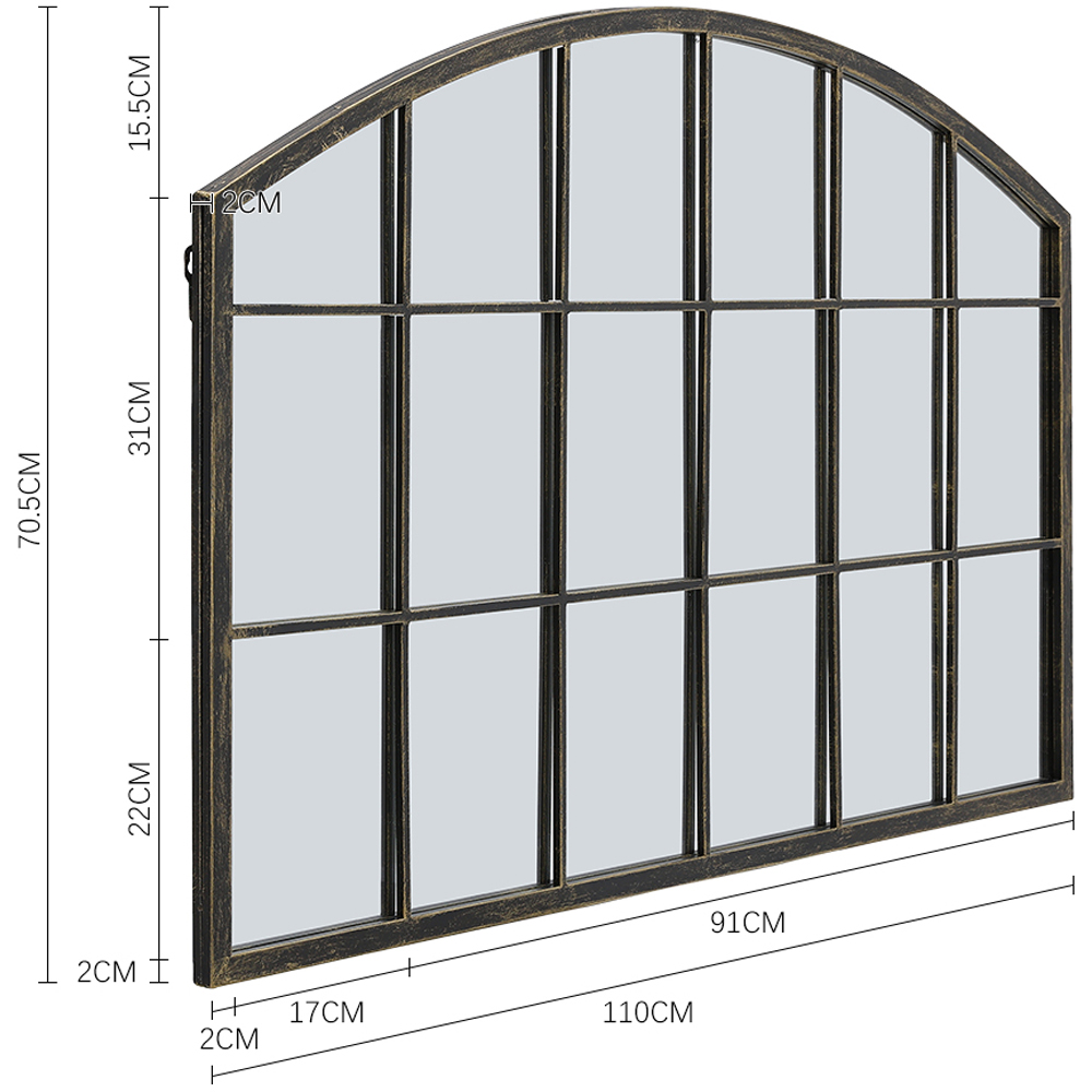 Living and Home Bronze Arched Wall Mirror with Metal Frame Image 8
