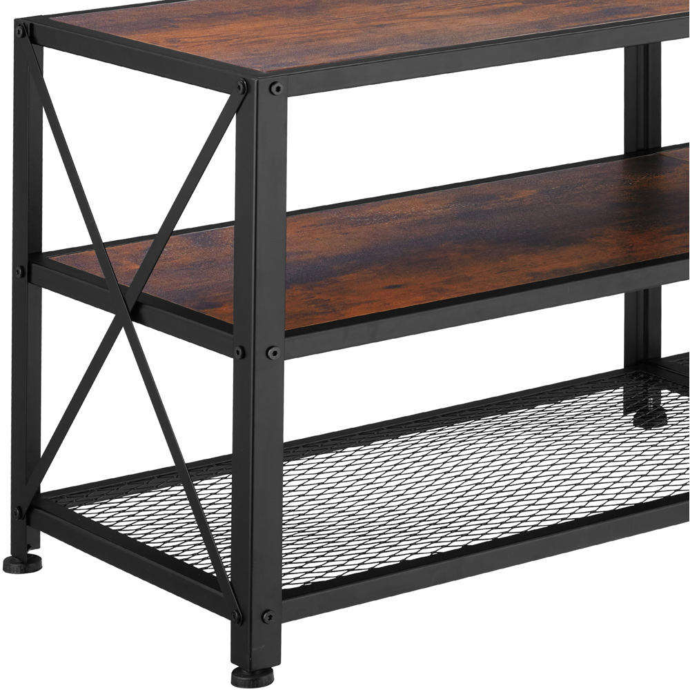 tectake 3 Shelf Dark Wooden and Steel Rustic TV Stand Image 6