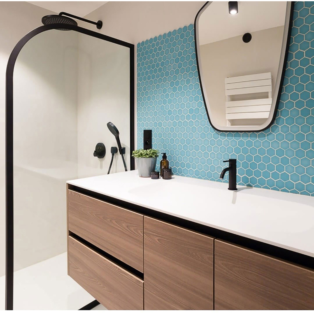 Top Ceramics Matt Turquoise High Gloss Hexagon Mosaic Wall Tile 330 x 298mm Image 3