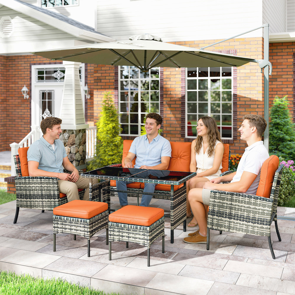 Outsunny Orange 7 Seater PE Rattan Garden Lounge Set with Cushion Image 4