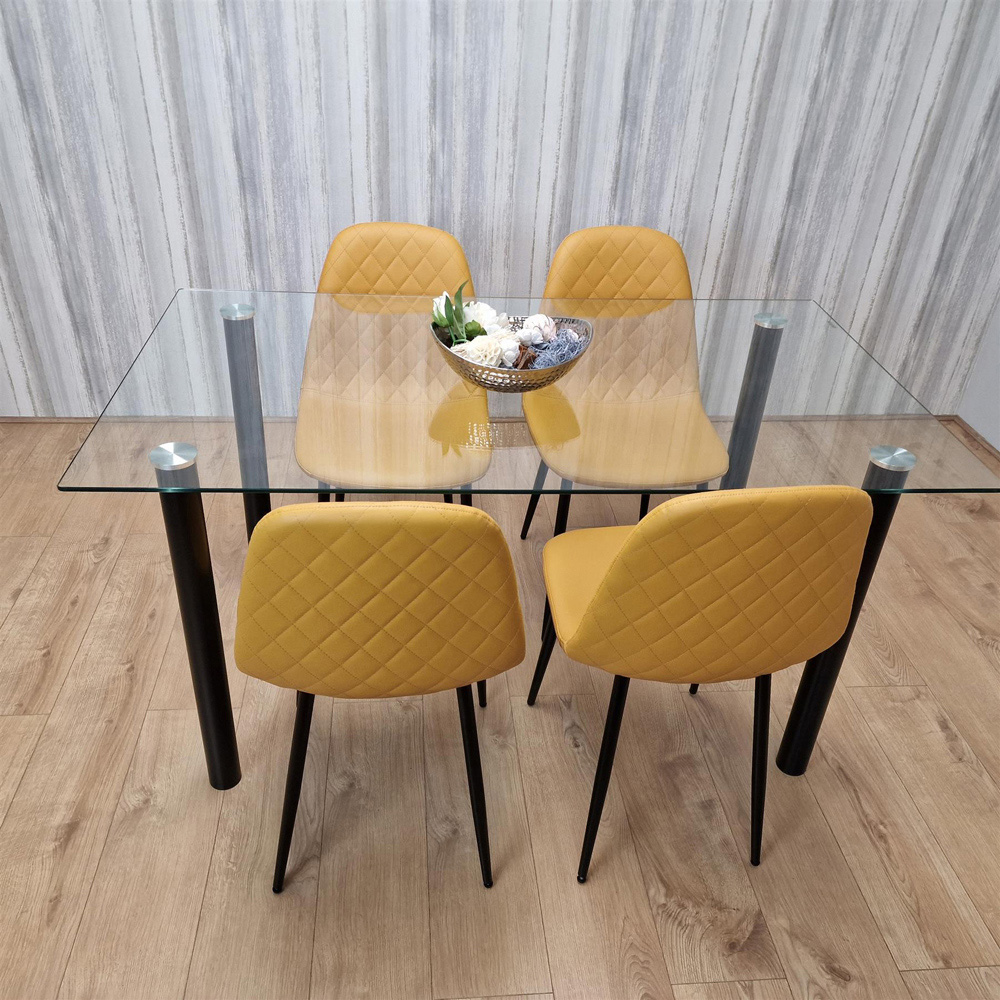 Kosy Koala 6 Seater Glass and Faux Leather Dining Set White and Mustard Image 3