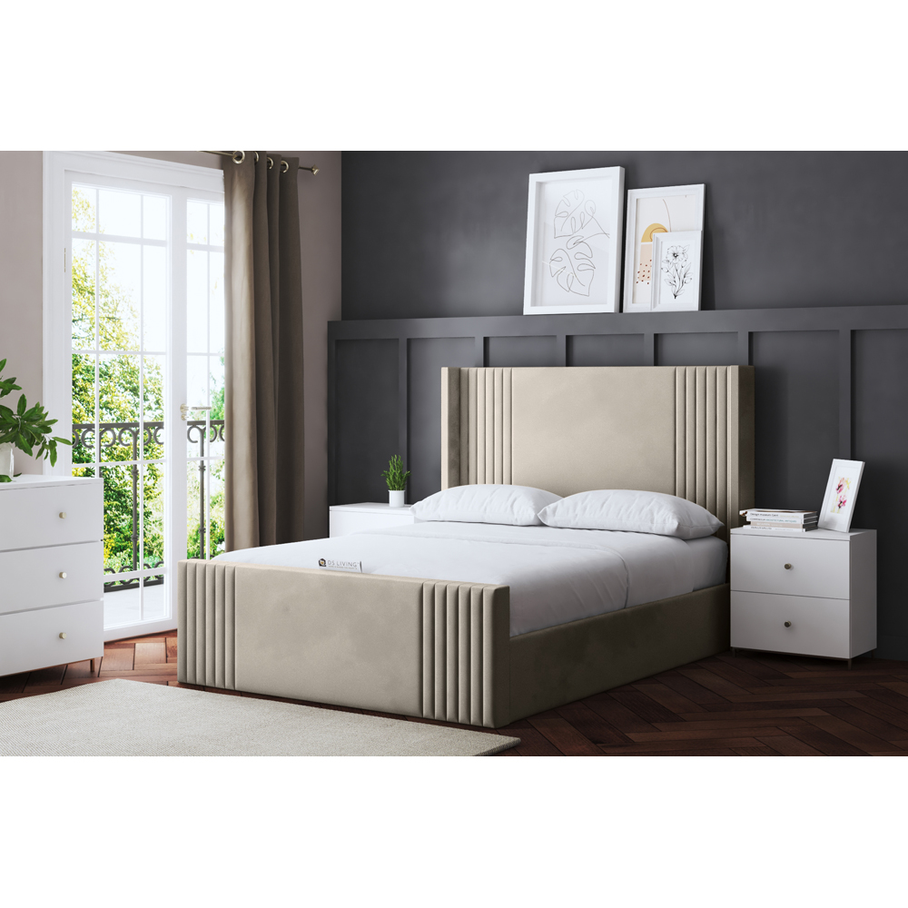 DS Living Elara King Size Cream Winged Panel Ottoman Bed with Headboard Image 6