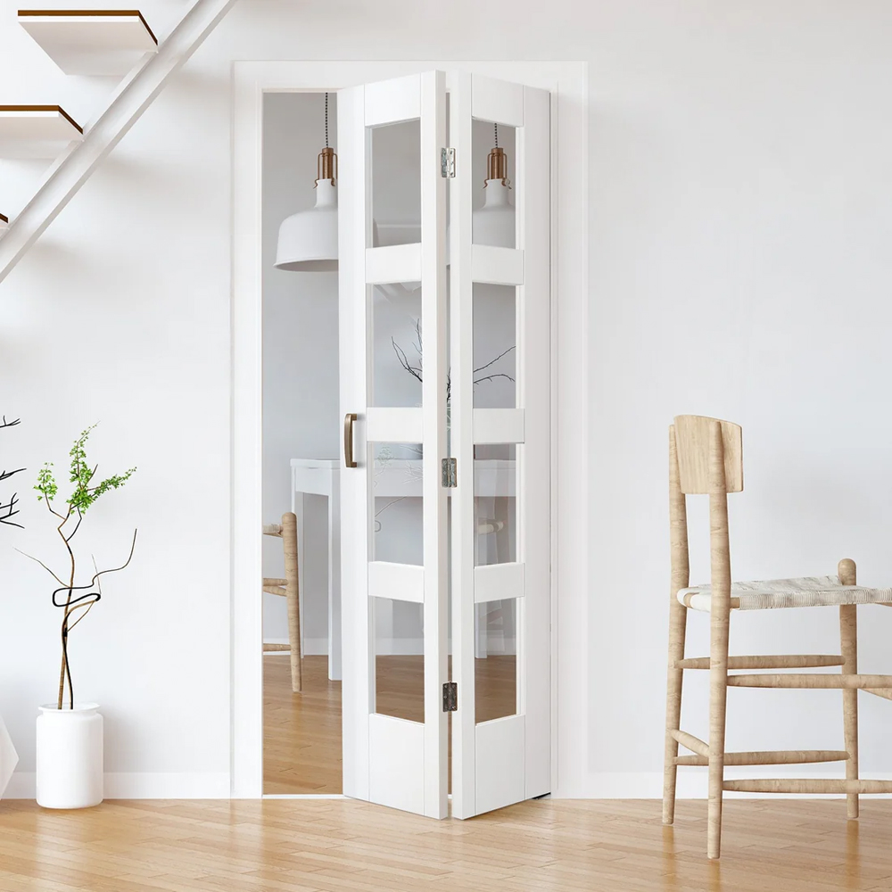 White Primed Shaker 8 Light Clear Glass Bi-Fold Internal Door 1981 x 838 x 35mm Image 2