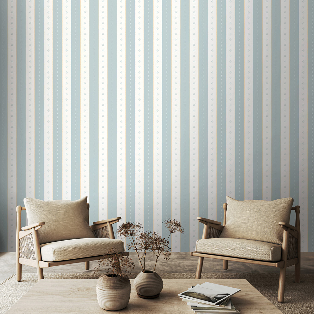 Hoopla Walls Purity Decorative Stripe Blue Wallpaper Image 2