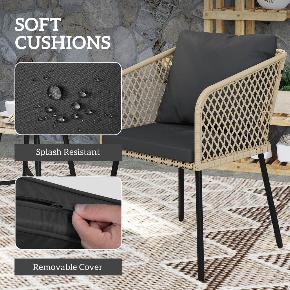 Outsunny 2 Seater Natural Wood Finish Rattan Bistro Set with Cushions Image 6