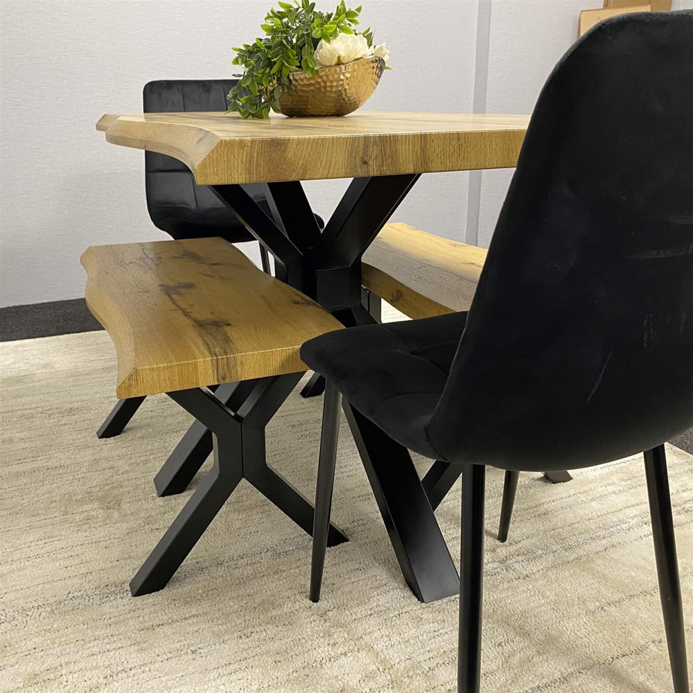 Kosy Koala 4 Seater Wood and Velvet Dining Bench Set Black Image 3