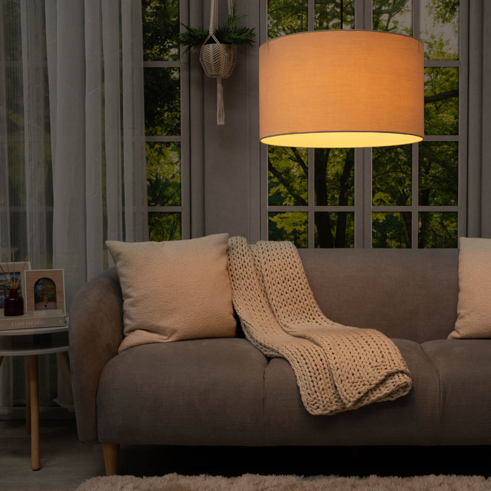 ValueLights Reni Natural Fabric Drum Ceiling Lamp Shade 45cm Image 5