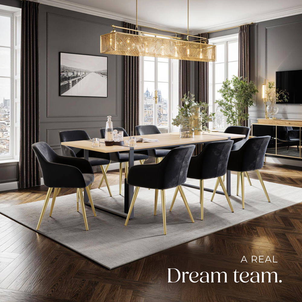 tectake Marilyn Set of 2 Black and Gold Velvet Look Padded Accent Chairs Image 8