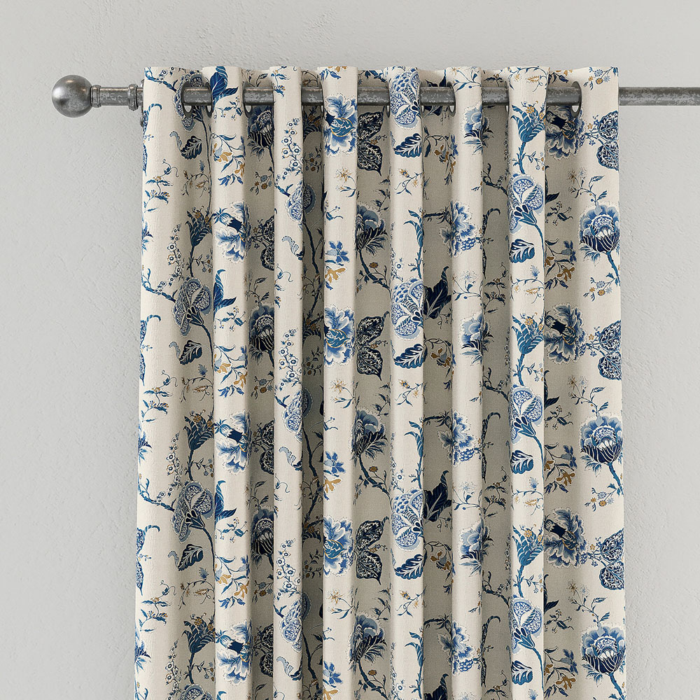 V&A Palampore Trail Blue Lined Blackout Pencil Pleat Curtains 168 x 183cm Image 2
