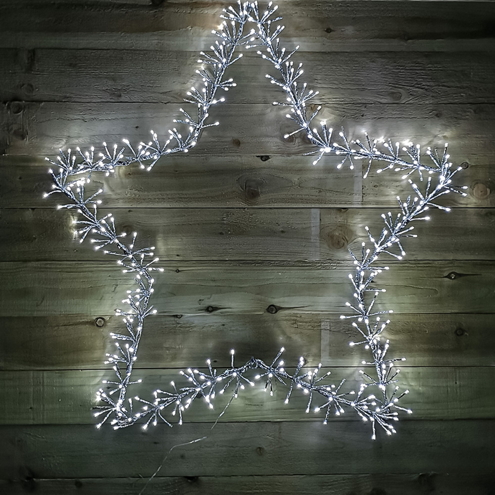 Premier 480 White LED Silver Star Christmas Cluster Light 120cm Image 8