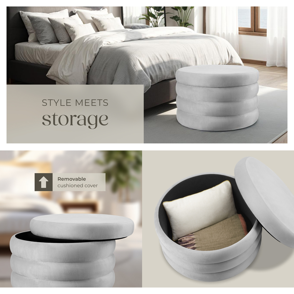 tectake Altu XL Grey Velvet Look Footstool Image 5