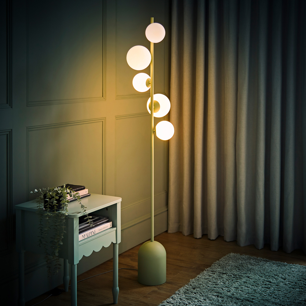 ValueLights Marlow 5 Way Sage Green Opaque Globe LED Floor Lamp Image 6