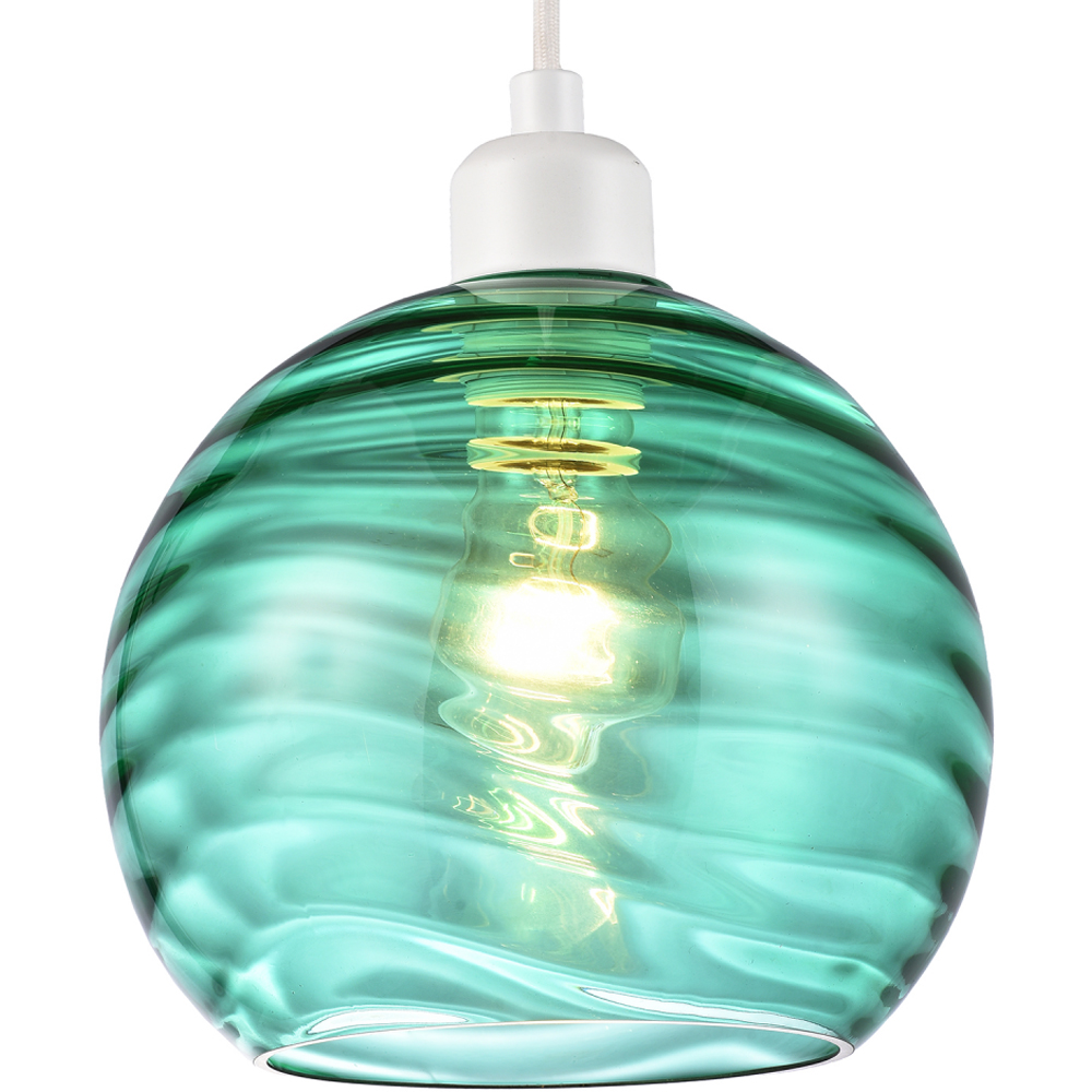 Happy Homewares Circular Ribbed Emerald Green Glass Non Electric Pendant Shade Image 2