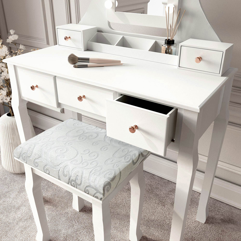 CARME Home Arianna 5 Drawer White Hollywood Mirror Light Deluxe Dressing Table Image 4