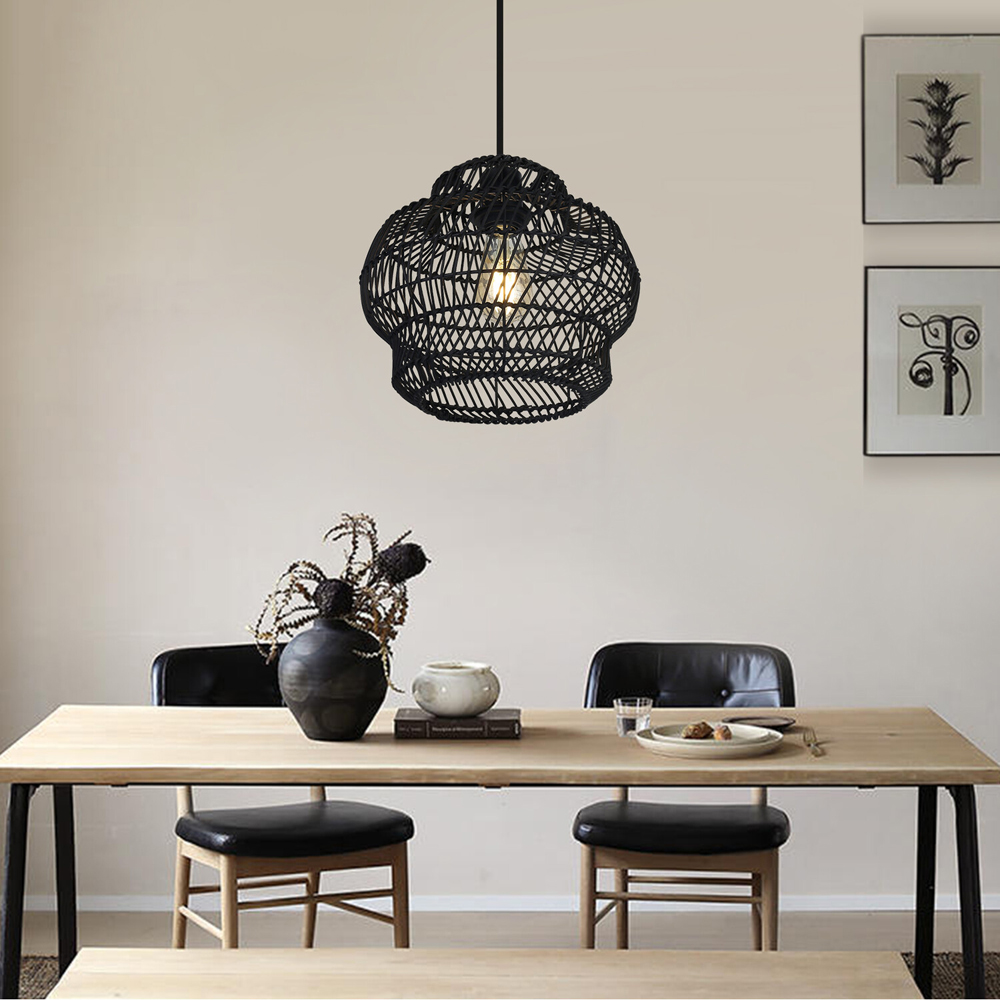 Thistle Black Rattan Pendant - Black Image 2