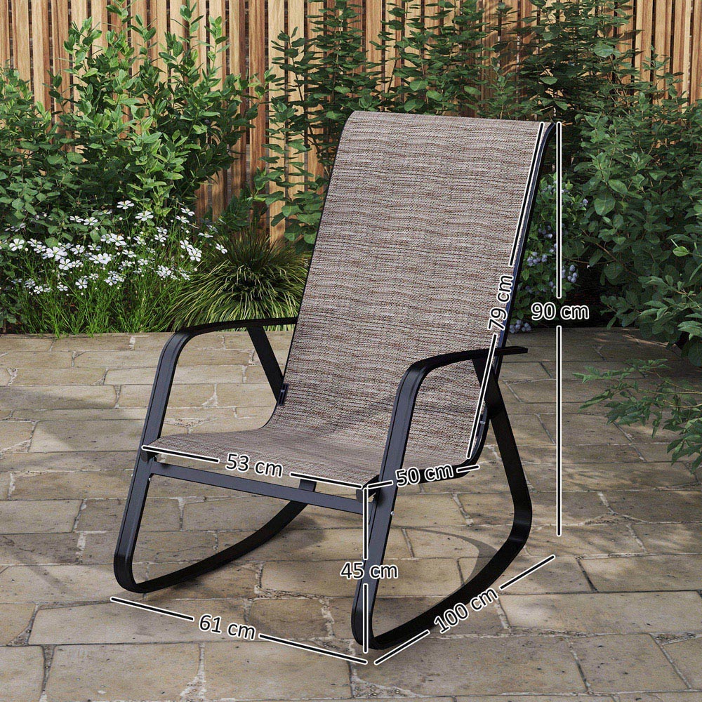 Outsunny Set of 2 Light Brown High Back Garden Rocking Chair Image 9