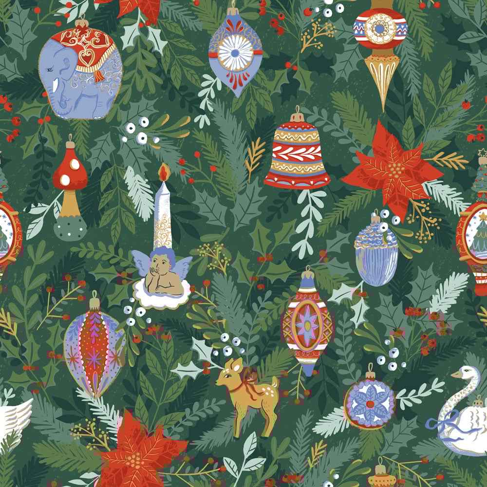 furn. Single Green Deck the Halls Christmas Duvet Cover Set Image 4