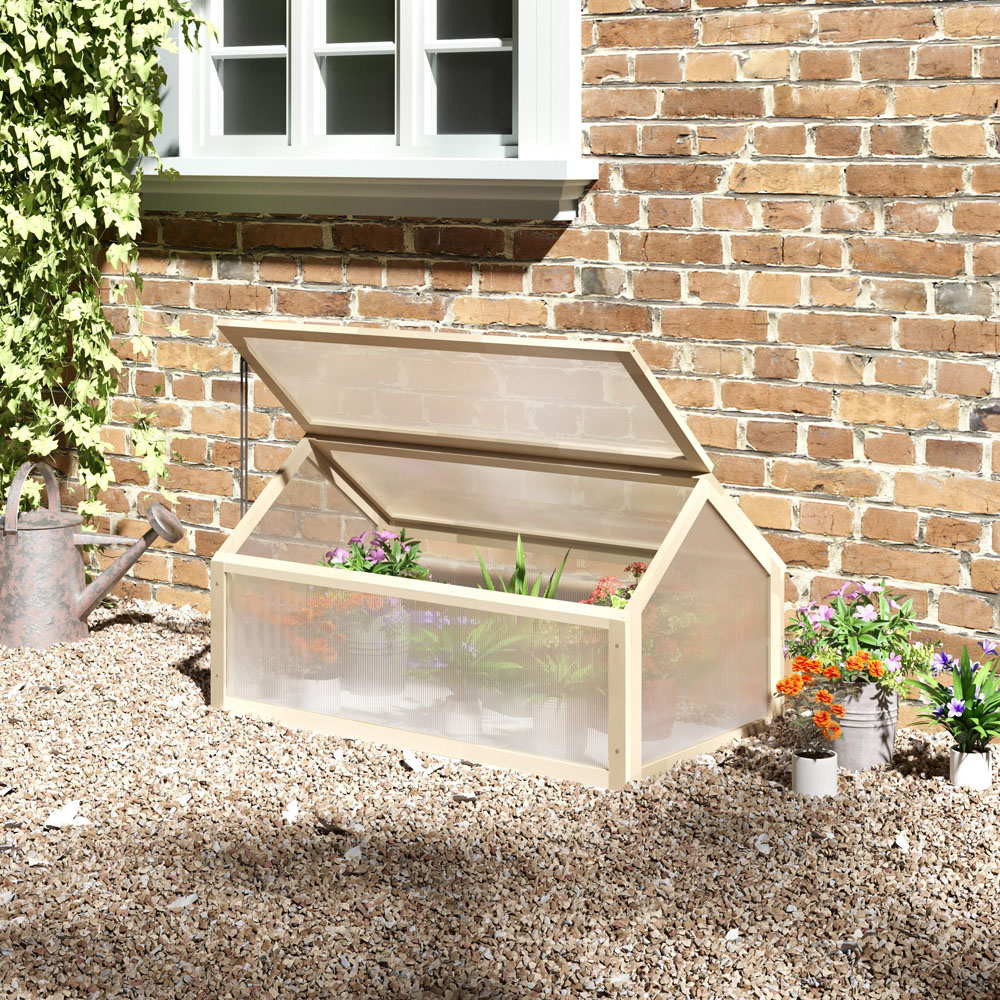 Outsunny Natural Wooden Polycarbonate 2.9 x 1.7ft Mini Greenhouse Image 2