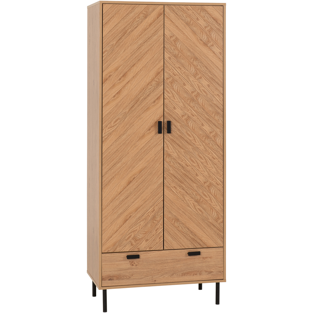 Seconique Leon 2 Door Single Drawer Medium Oak Effect Wardrobe Image 2