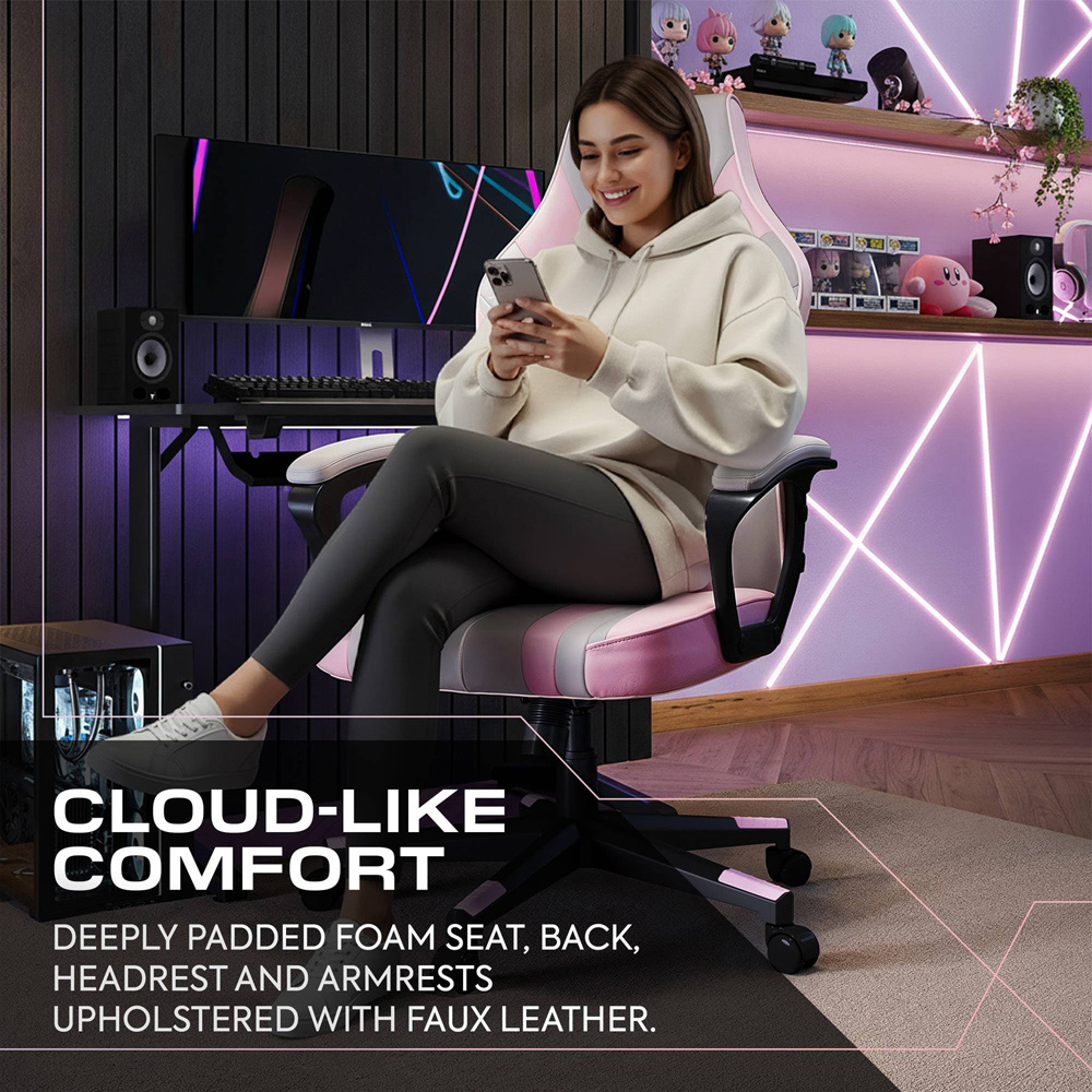 X Rocker Tempest Grey and Pink Office Gaming Chair Image 6