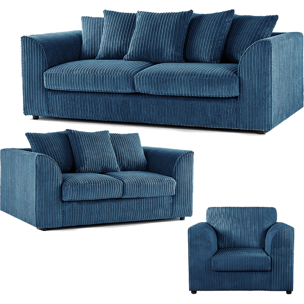 Luxor 6 Seater Marine Blue Jumbo Cord Scatter Back Sofa Suite Image 2
