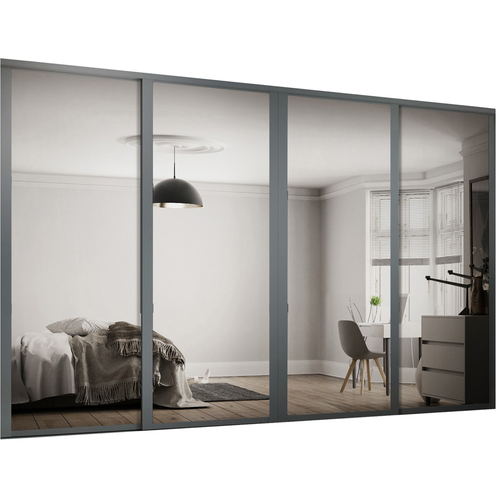 Spacepro Shaker 4 Door Graphite Frame Mirror Sliding Wardrobe Kit 3506mm Image 1