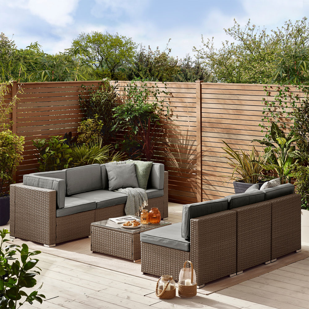 Furniturebox Windermere 6 Seater Brown Rattan Sofa Lounge Set Image 7