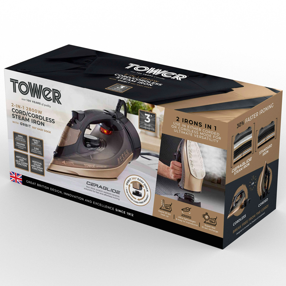 Tower Ceraglide Black and Gold 360 Cord Cordless Steam Iron 2800W Image 2