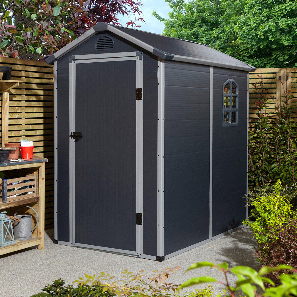 Rowlinson Airevale Plastic Apex Shed Dark Grey with Foundation Kit 4 x 6ft Image 2