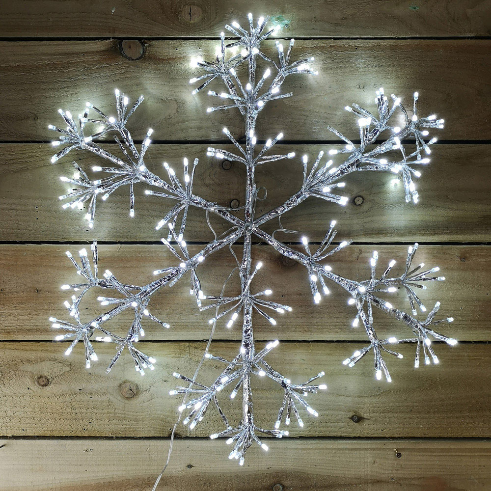 Premier 300 White LED Silver Starburst Snowflake Light 60cm Image 2