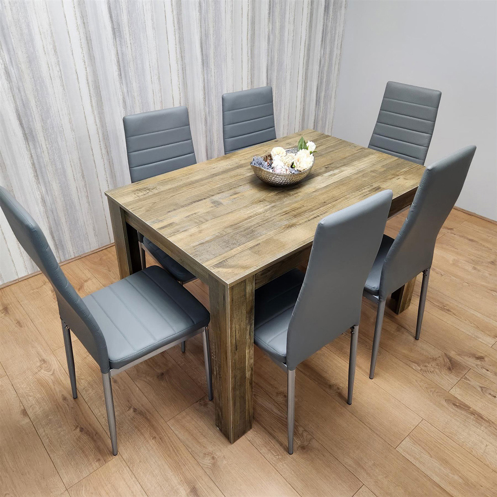 Portland 6 Seater Leather Dining Set Rustic Effect and Grey Image 6