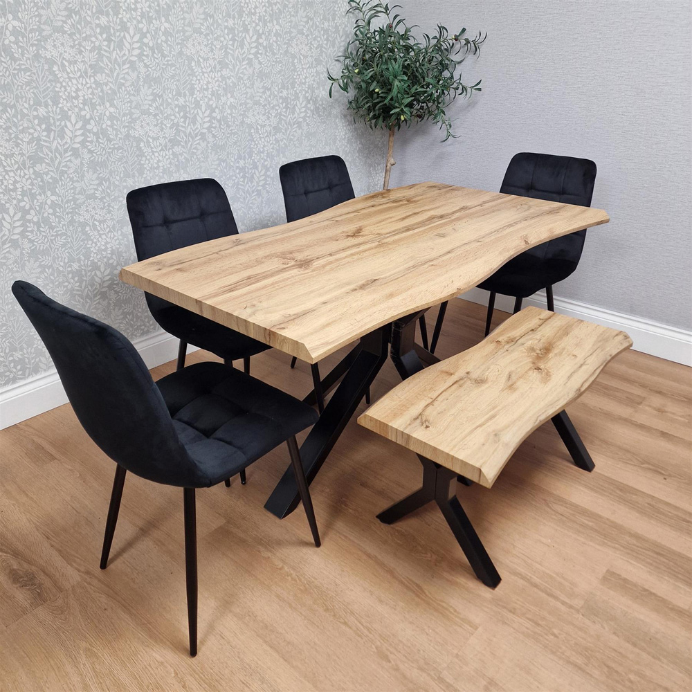 Kosy Koala 6 Seater Velvet Wooden Rectangle Dining Set with Bench Black Image 2