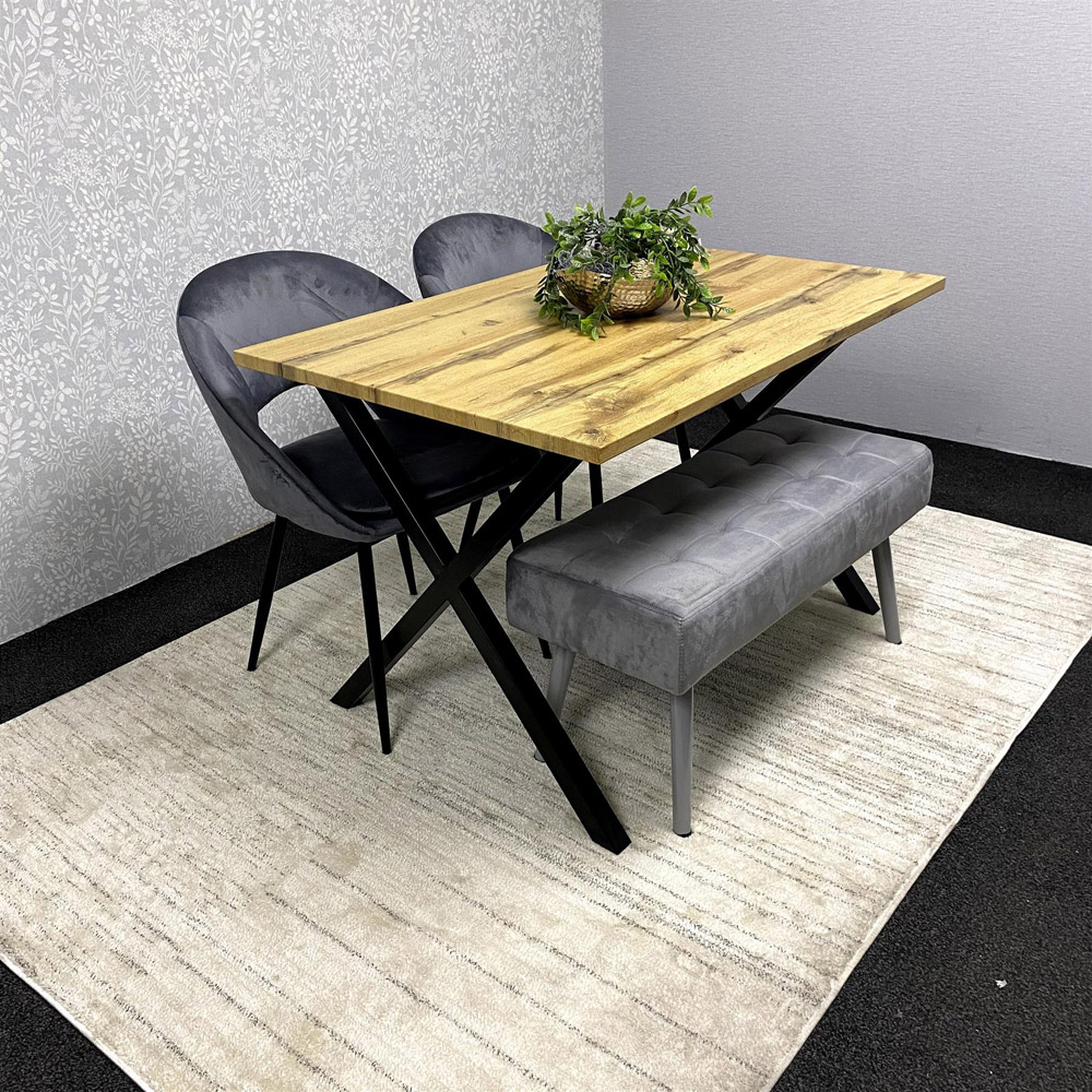 Kosy Koala 6 Seater MDF and Velvet Dining Table Set with Bench Grey Image 6