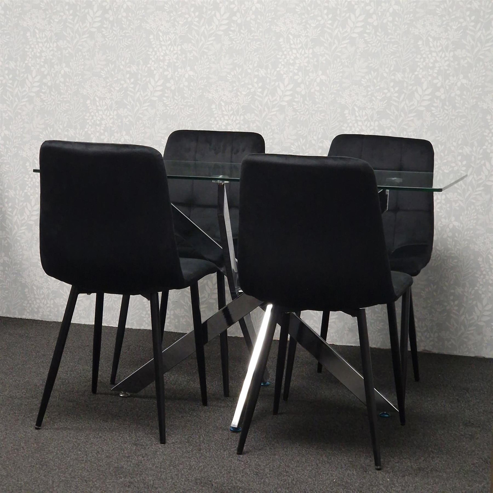 Kosy Koala 4 Seater Glass Rectangle Dining Set Black Velvet Image 4