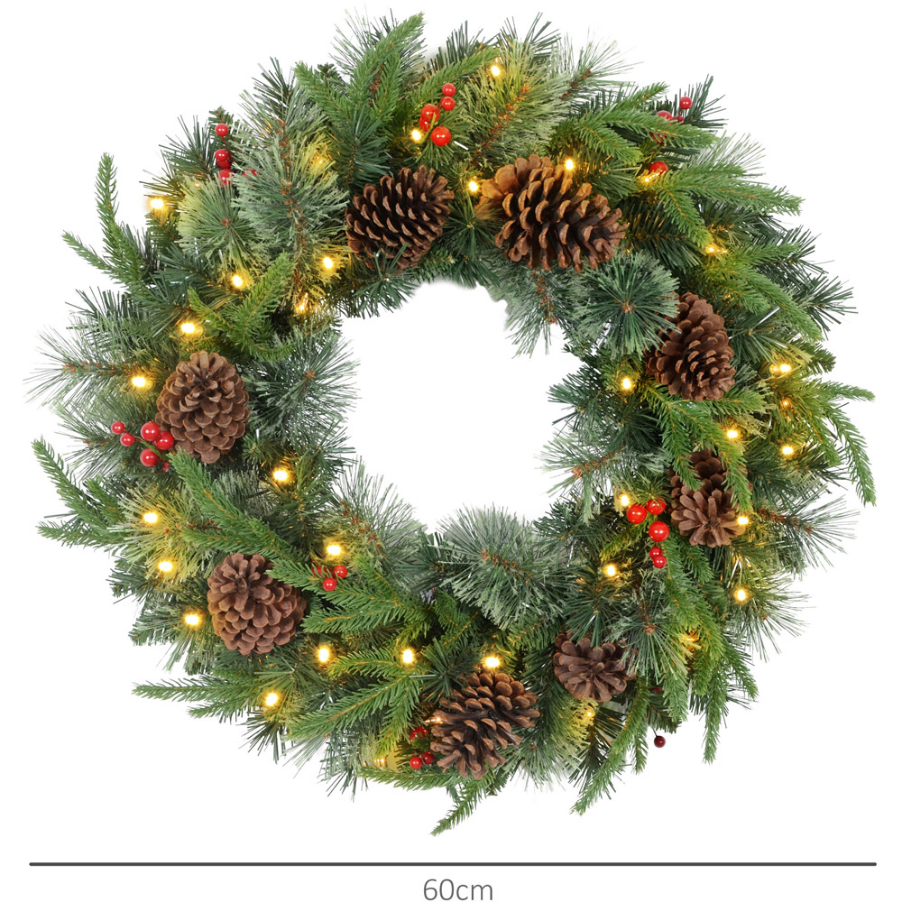 Everglow Green Christmas LED Wreath with Pine Cones and Red Berries 60cm Image 7