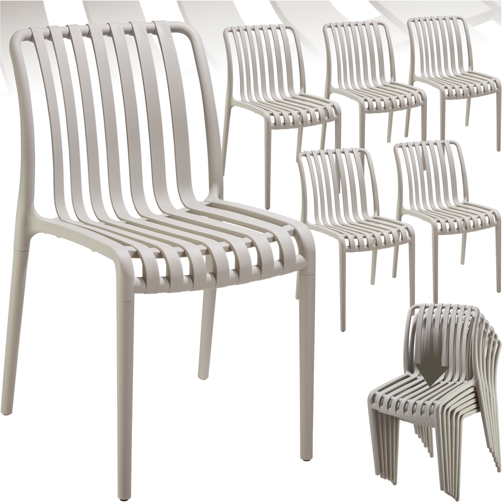 tectake Alcudia Set of 6 Taupe Stackable Garden Chair Image 2
