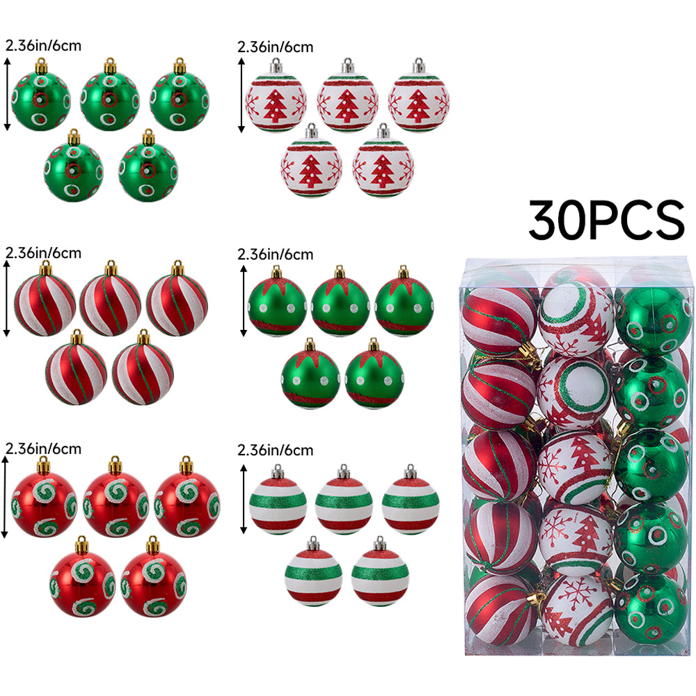 Living and Home Red Green and White Christmas Tree Decoration Ornaments 30 Pack Image 7