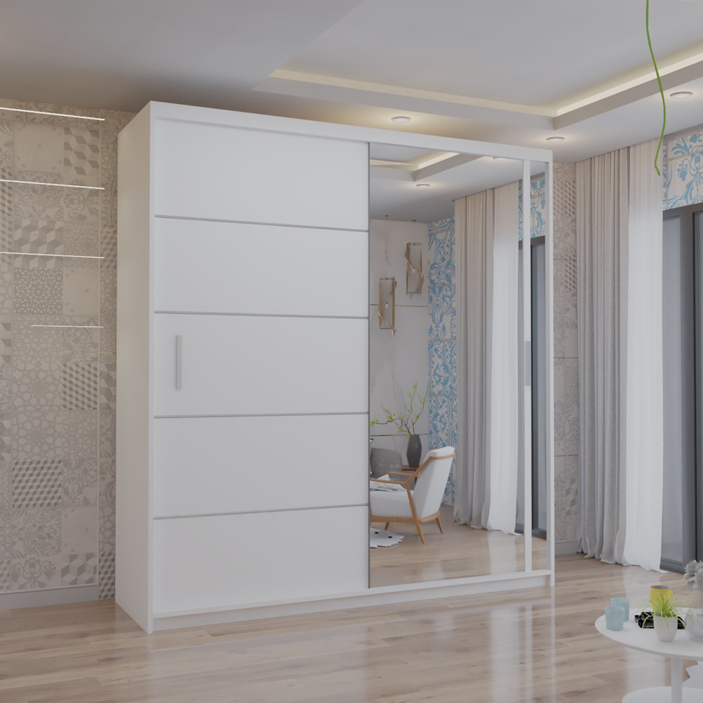 M N Furniture Venece 2 Door White Mirrored Sliding Wardrobe 180cm Image 4