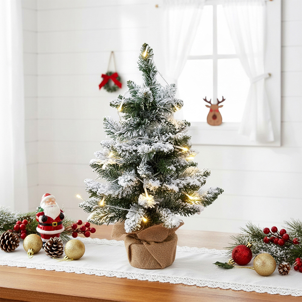 Living and Home Mini Frosted Artificial Christmas Tree with LED String Lights 1.8ft Image 7