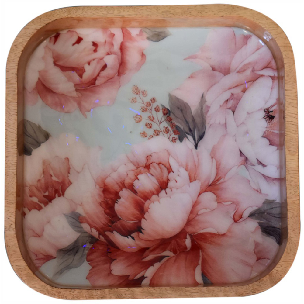 Artisan Furniture Floral Pink Solid Wood Square Bowl 2 Pack Image 7