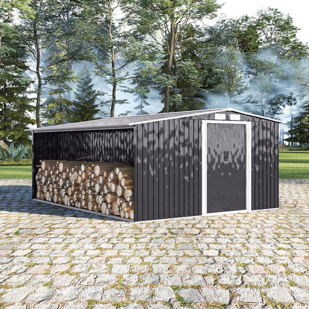 Living and Home 10 x 8ft Metal Garden Shed with Log Storage Image 7