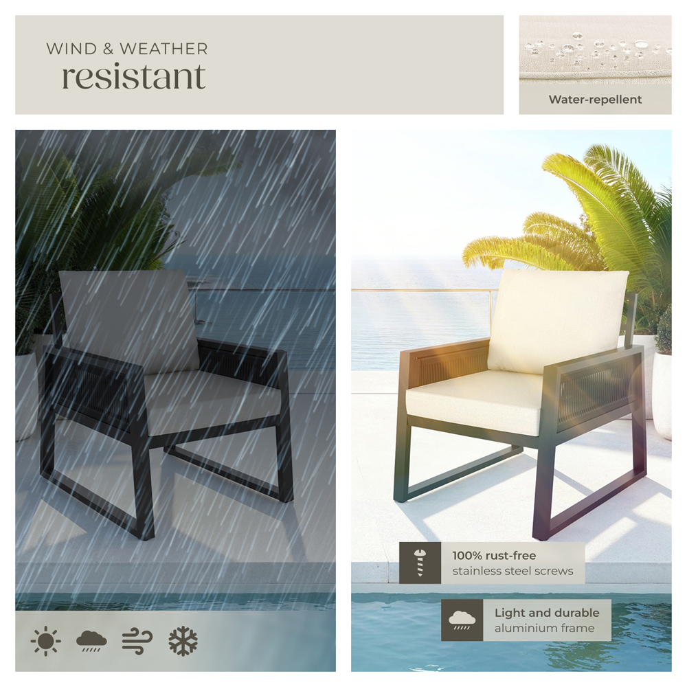 tectake Capri Corded Design Garden Armchair with Cushion Set of 2 Image 7