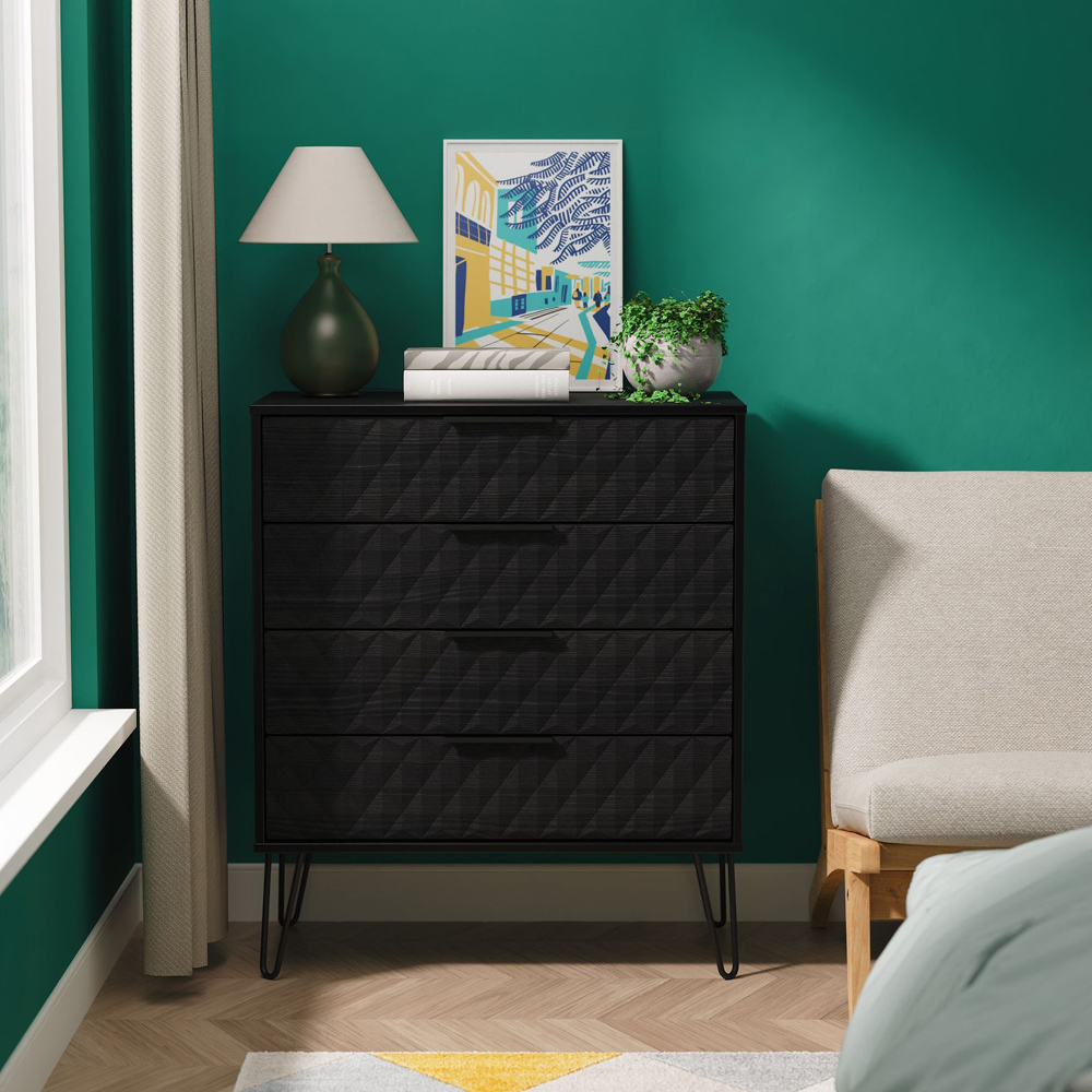 Crowndale Harlequin 4 Drawer Black Ash Chest of Drawers Ready Assembled Image 7