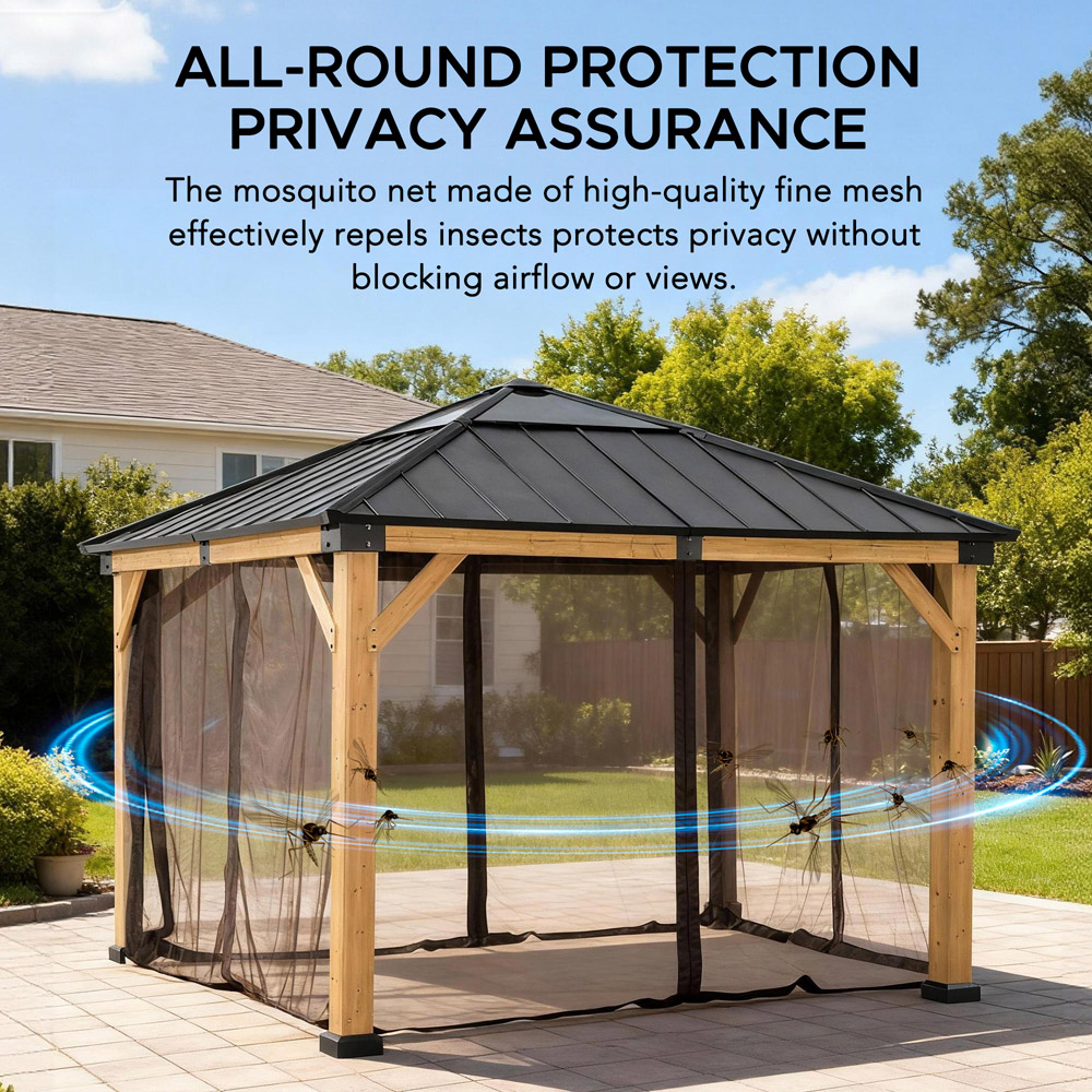 Sunjoy 2.7 x 2.7m Khaki Accessory Netting for Cedar Wood Gazebo (Gazebo Not Include) Image 3