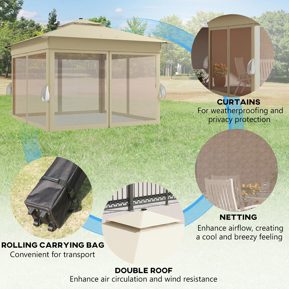 Outsunny 3 x 3m Khaki Solar LED Pop Up Gazebo Image 6
